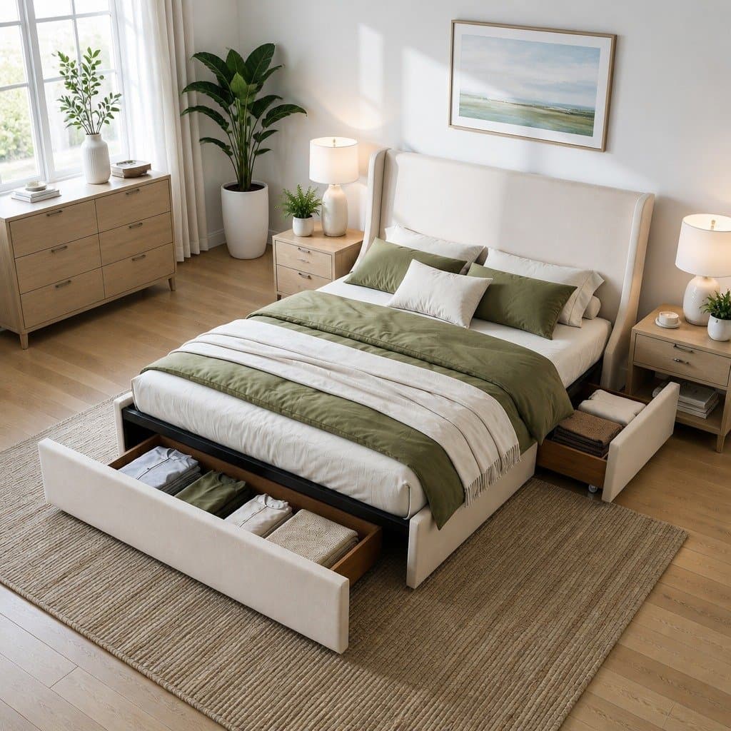 King Upholstered Bed Frame with 3 Drawers