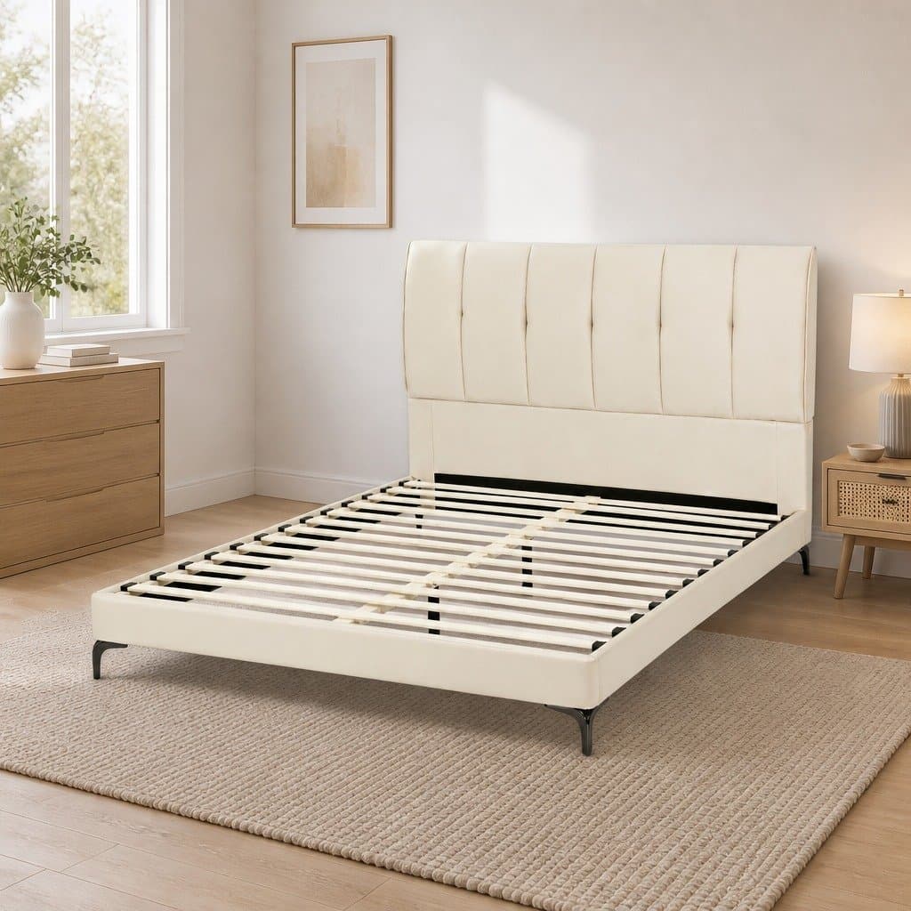 Double Bed Frame with Tufted Velvet Headboard
