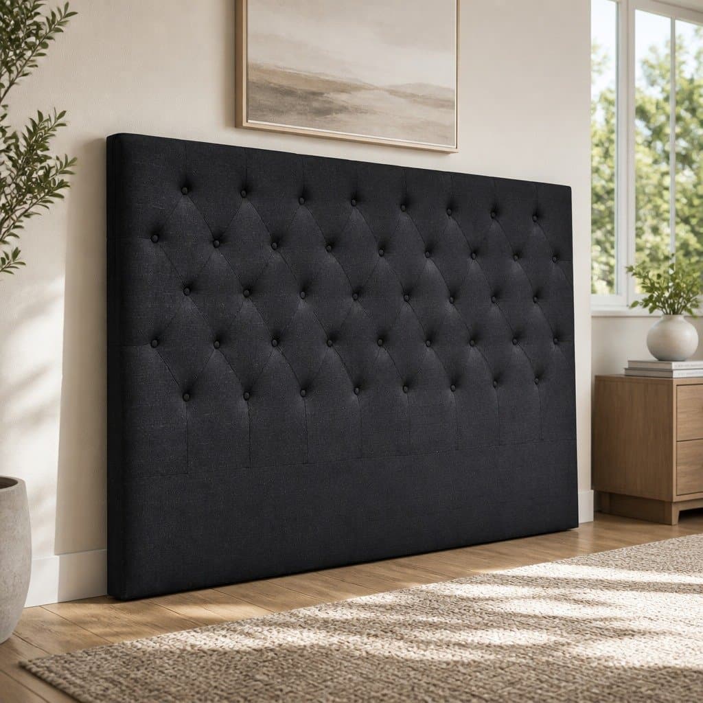 Charcoal King Size Upholstered Fabric Headboard with Tufting