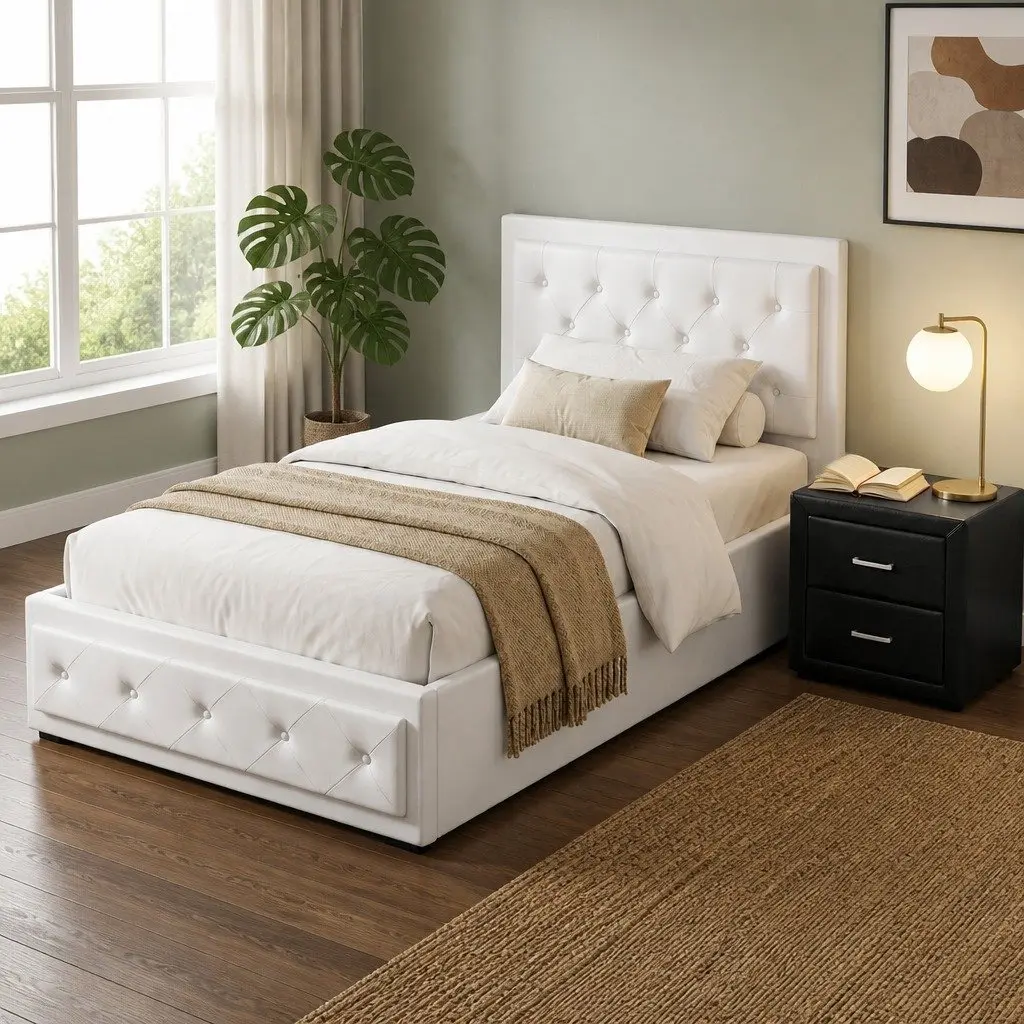 King Single Bed Frame with Gas Lift and Nightstand