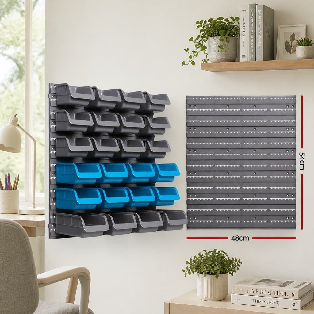 44-Piece Wall Mounted Storage Bin Rack for Tools