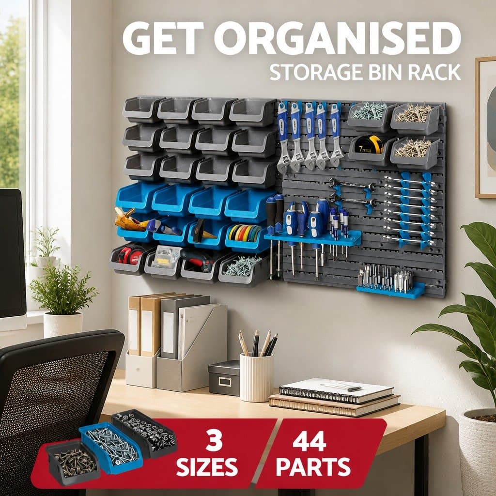 44-Piece Wall Mounted Storage Bin Rack for Tools
