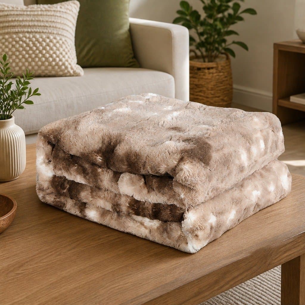 Double-Sided Faux Fur Tie-Dyed Blanket in Brown