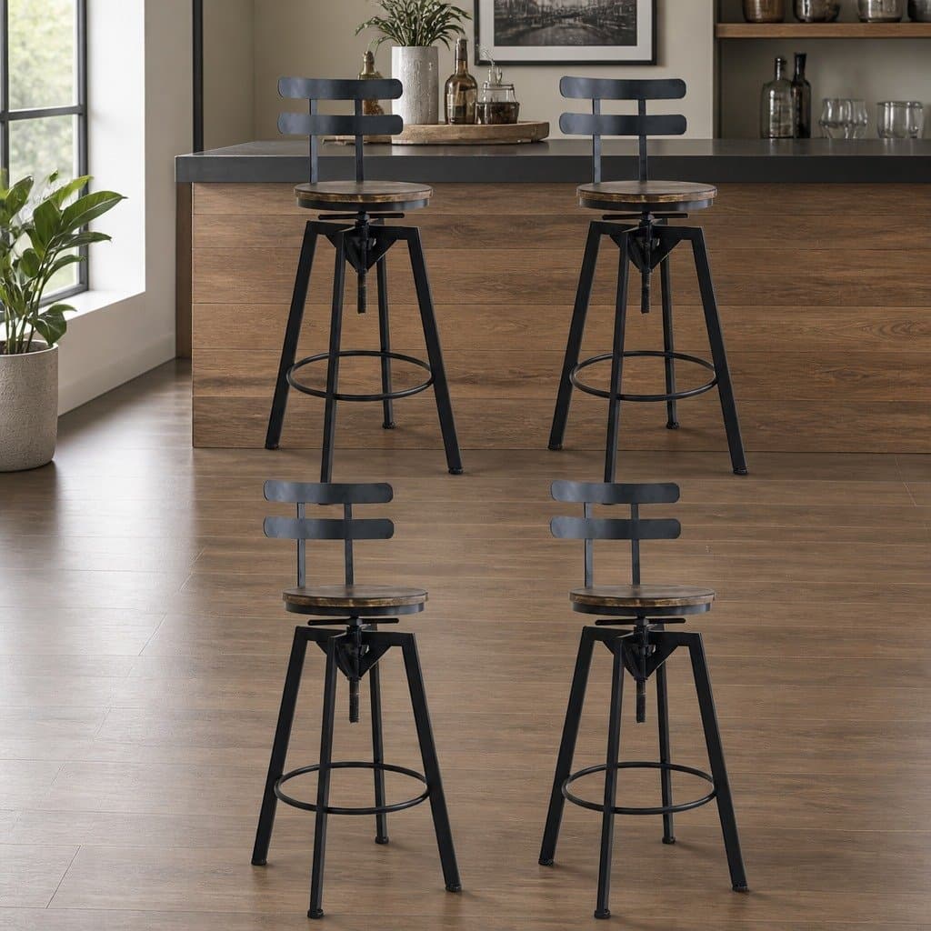 Set of 4 Adjustable Height Industrial Bar Stools