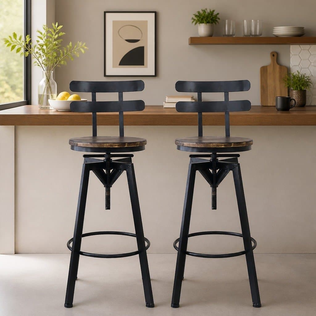 Set of 4 Adjustable Height Industrial Bar Stools