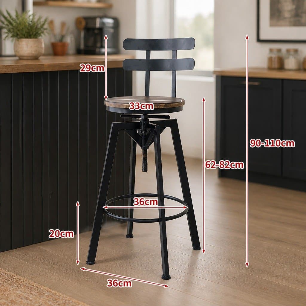 Set of 4 Adjustable Height Industrial Bar Stools
