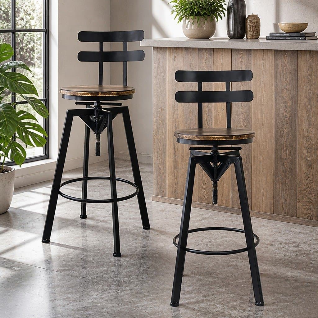 Set of 4 Adjustable Height Industrial Bar Stools