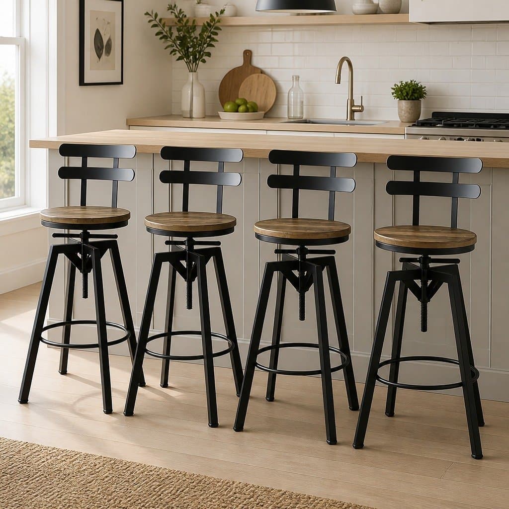 Set of 4 Adjustable Height Industrial Bar Stools