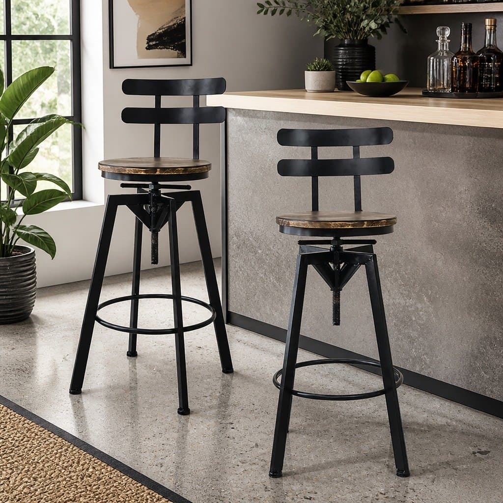 Set of 4 Adjustable Height Industrial Bar Stools