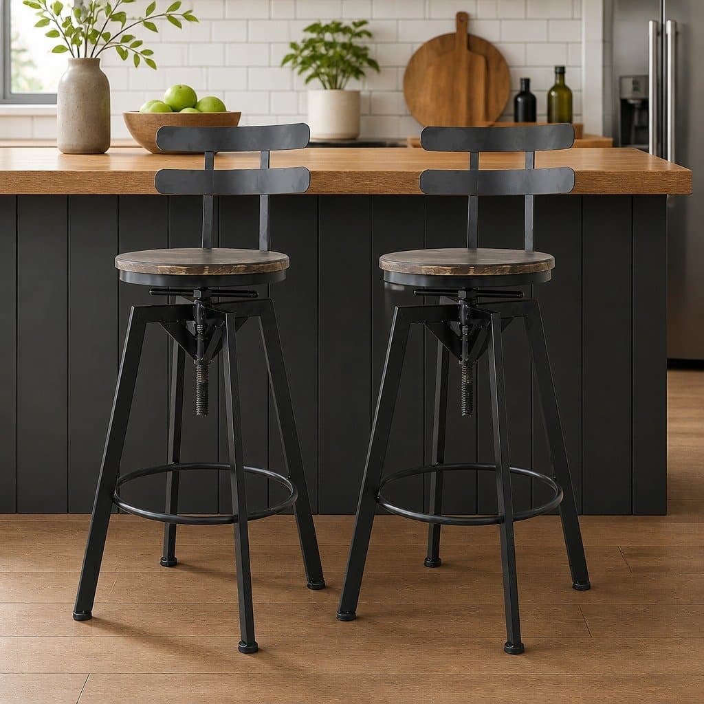 Set of 4 Adjustable Height Industrial Bar Stools