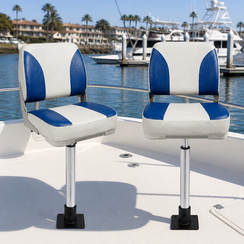 Folding Boat Seats 2 Pack with Adjustable Pedestals