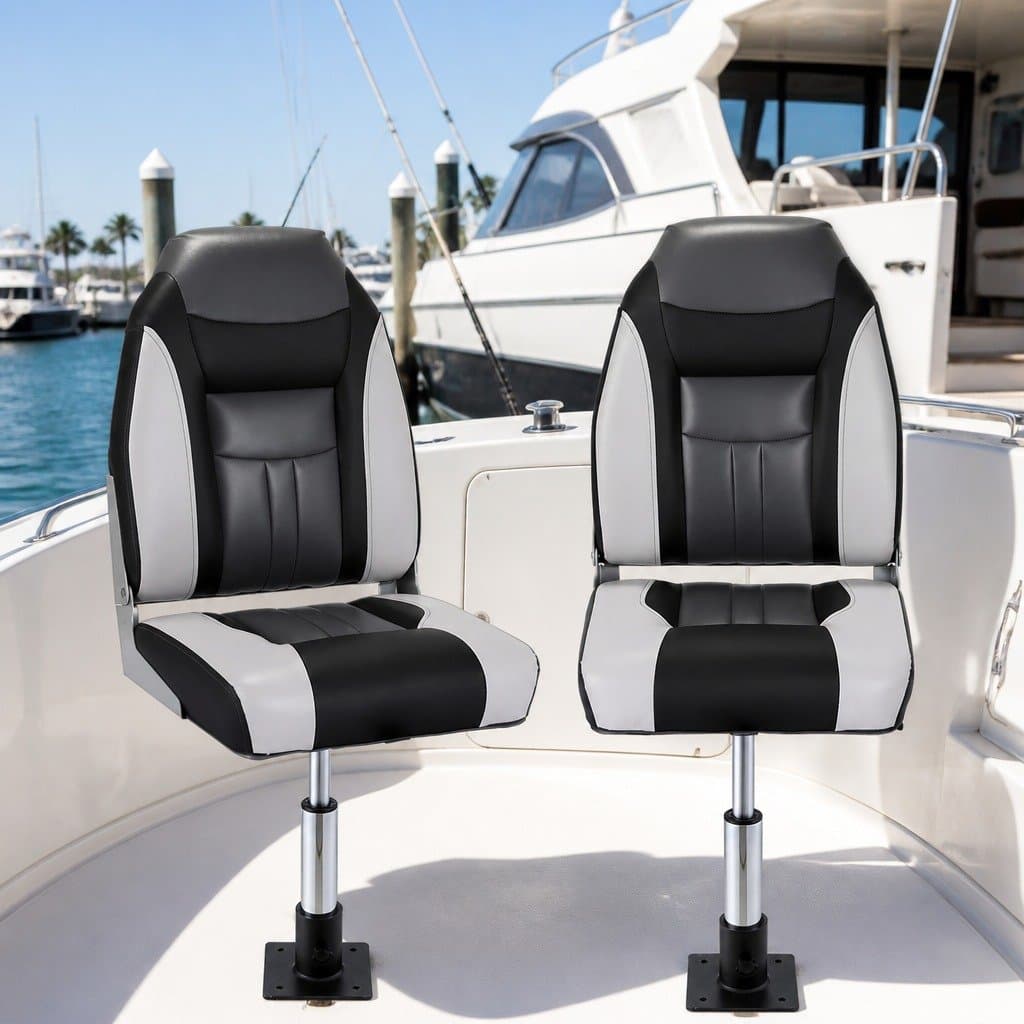 Folding Boat Seats 2X Pack with Adjustable Pedestals