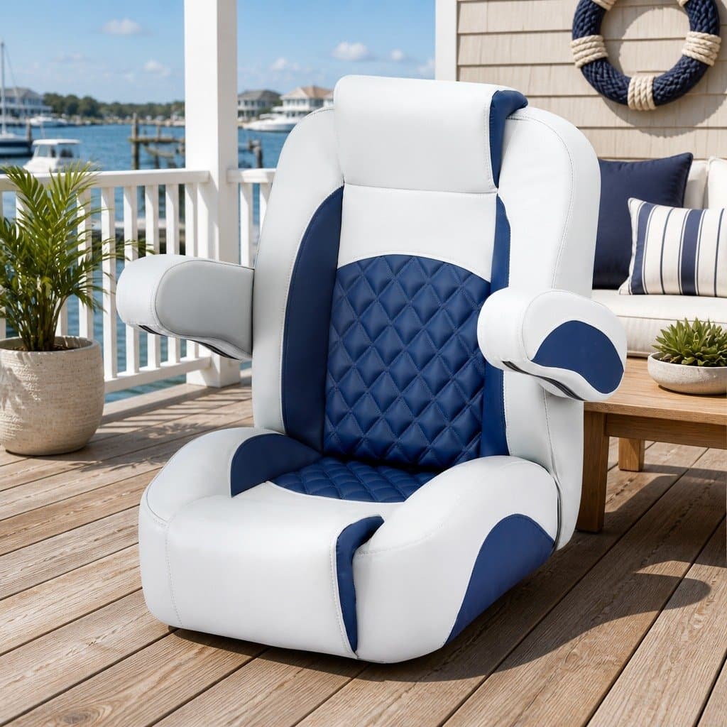 Navy Blue Reclining Boat Seat with Adjustable Backrest