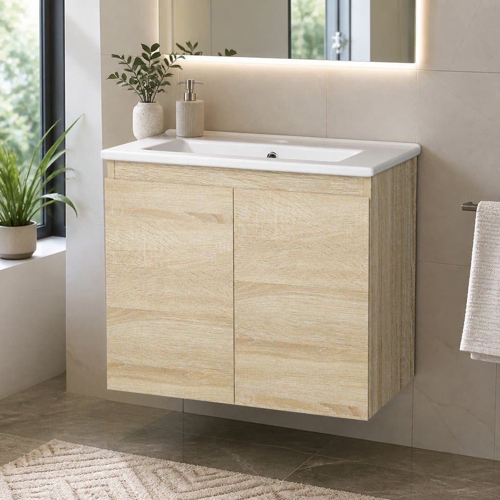 600mm Wall-Mounted Oak Bathroom Vanity Unit