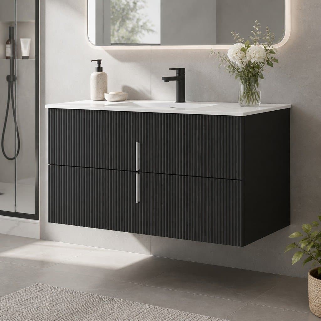 900mm Black Timber Bathroom Vanity Unit with Storage