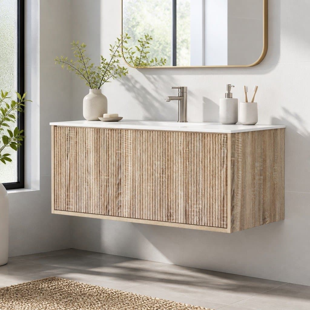 900mm Wall-Hung Bathroom Vanity Unit with Oak Timber Finish