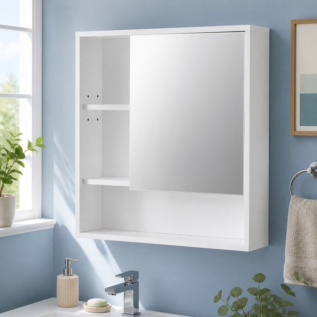 Wall Mounted Bathroom Mirror Cabinet with Adjustable Shelves
