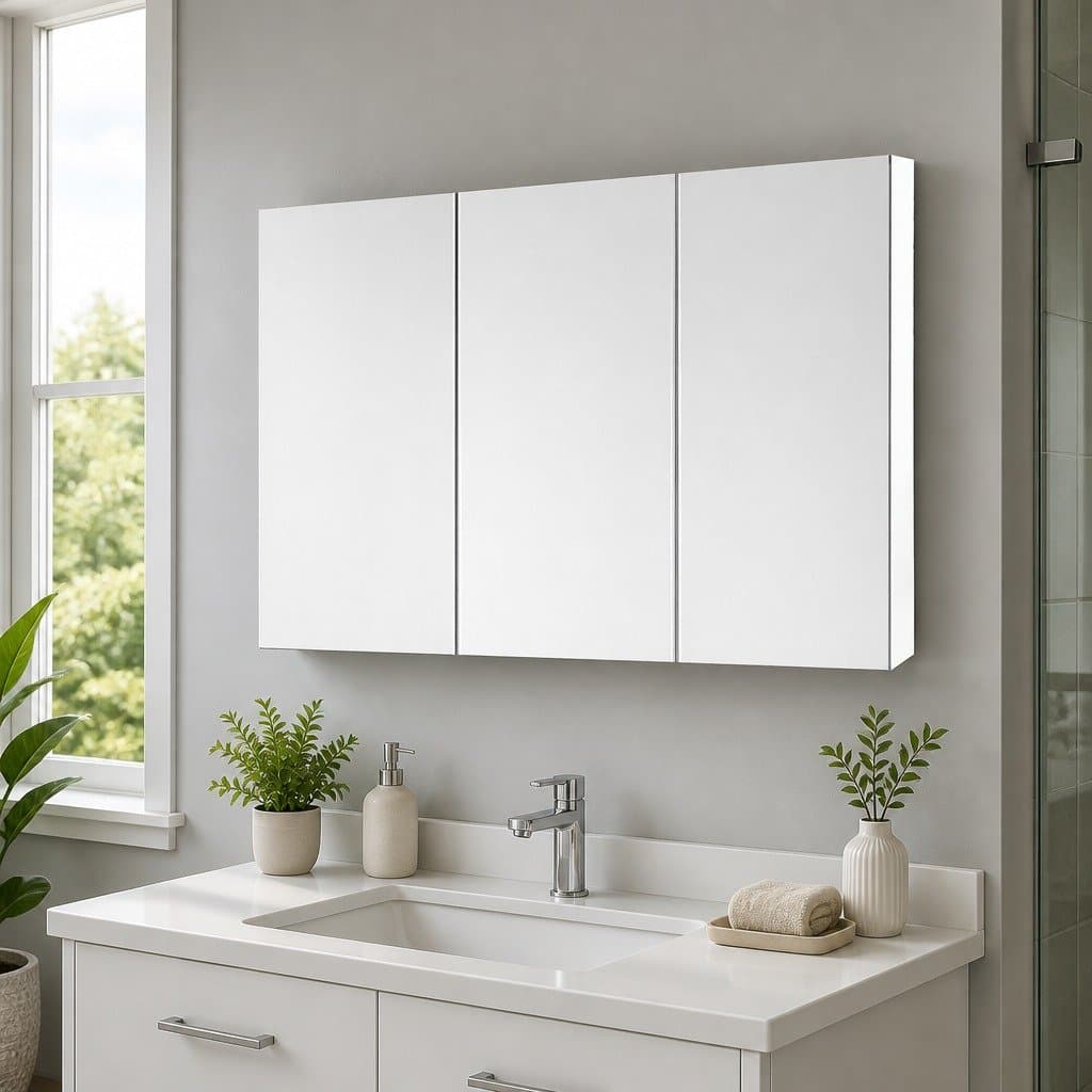 White 3 Door Bathroom Storage Mirror Cabinet