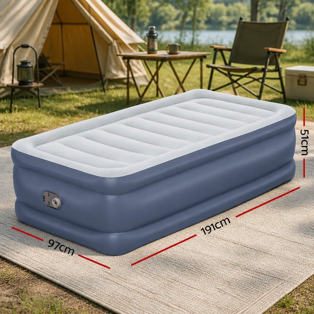 Single Air Bed Inflatable Mattress Camping Portable Built-in Pump Flocked