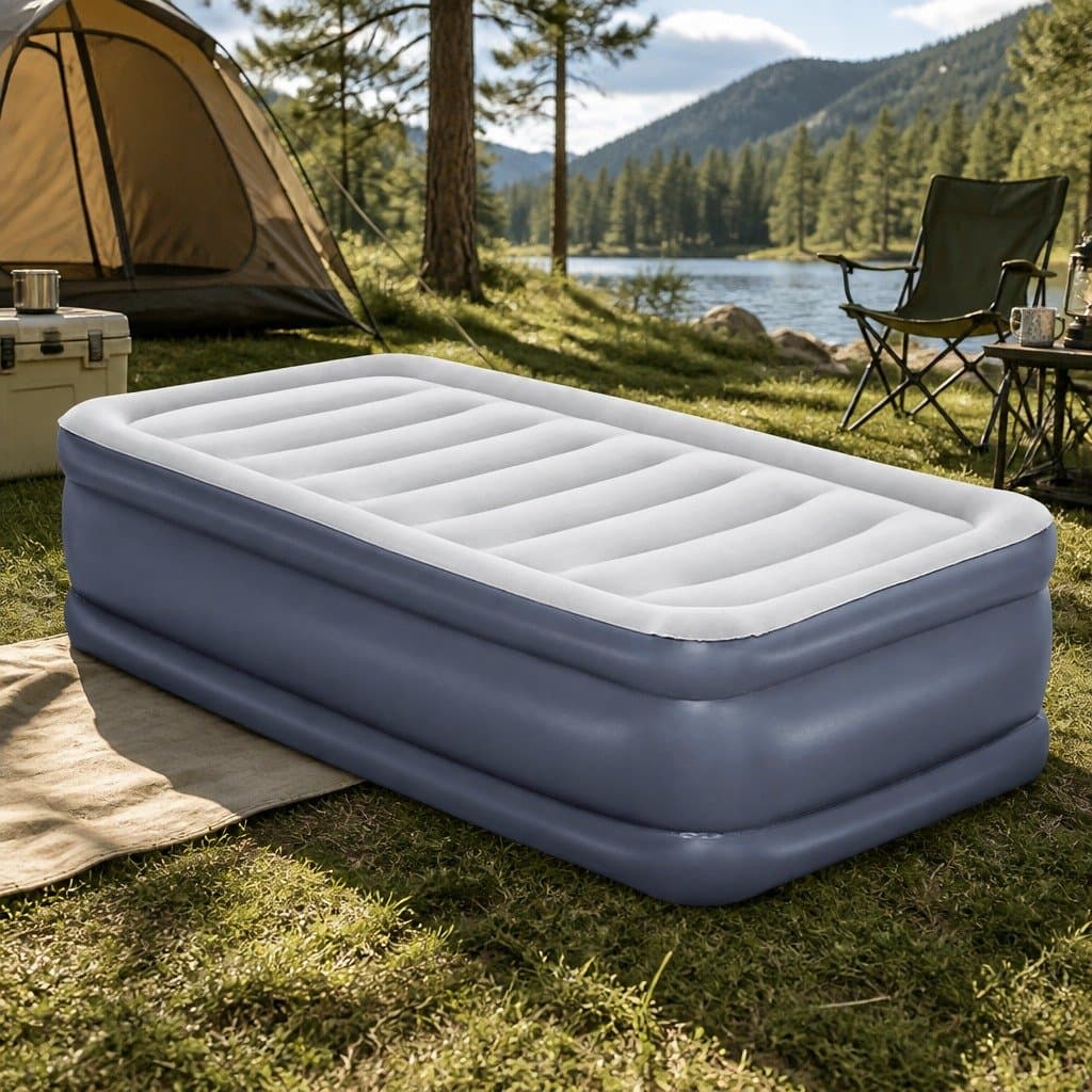 Single Air Bed Inflatable Mattress Camping Portable Built-in Pump Flocked