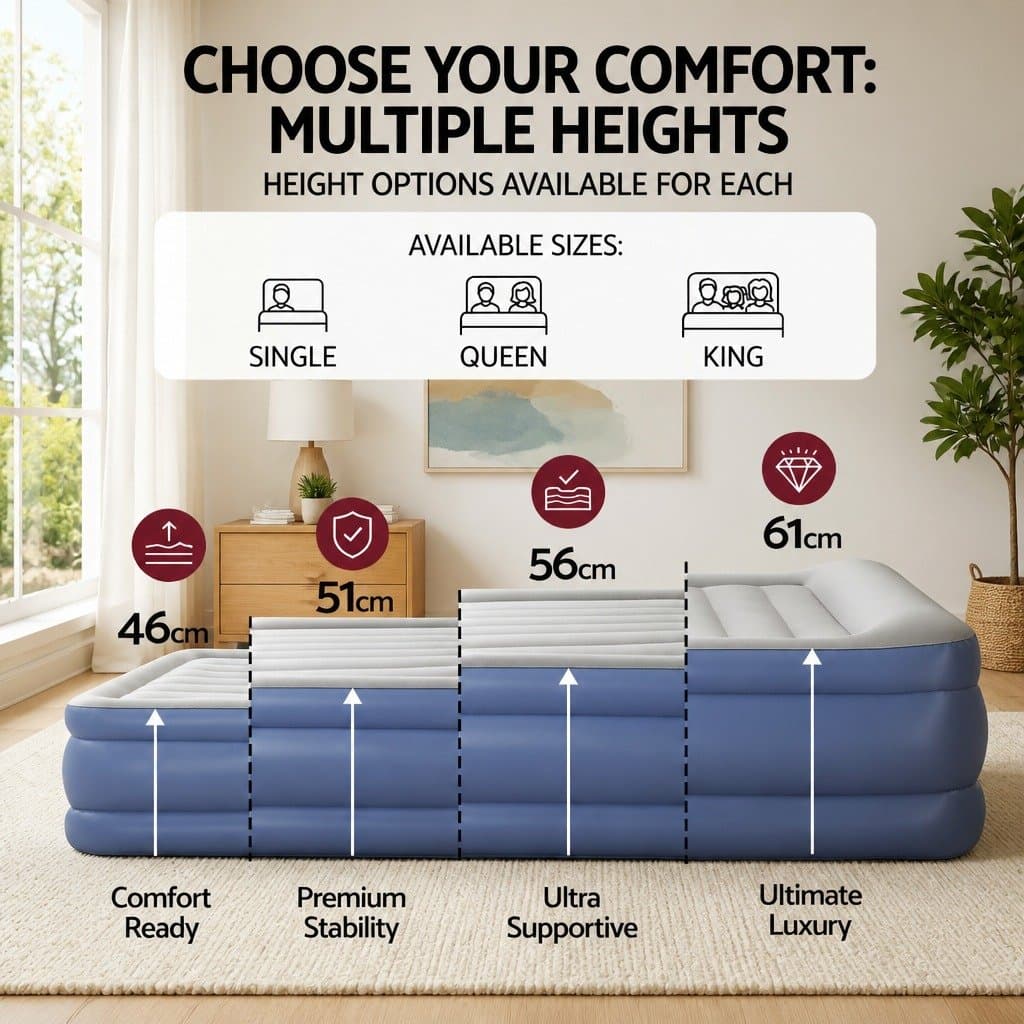Single Air Bed Inflatable Mattress Camping Portable Built-in Pump Flocked