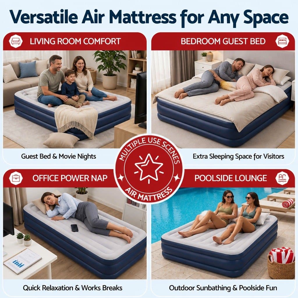 Single Air Bed Inflatable Mattress Camping Portable Built-in Pump Flocked