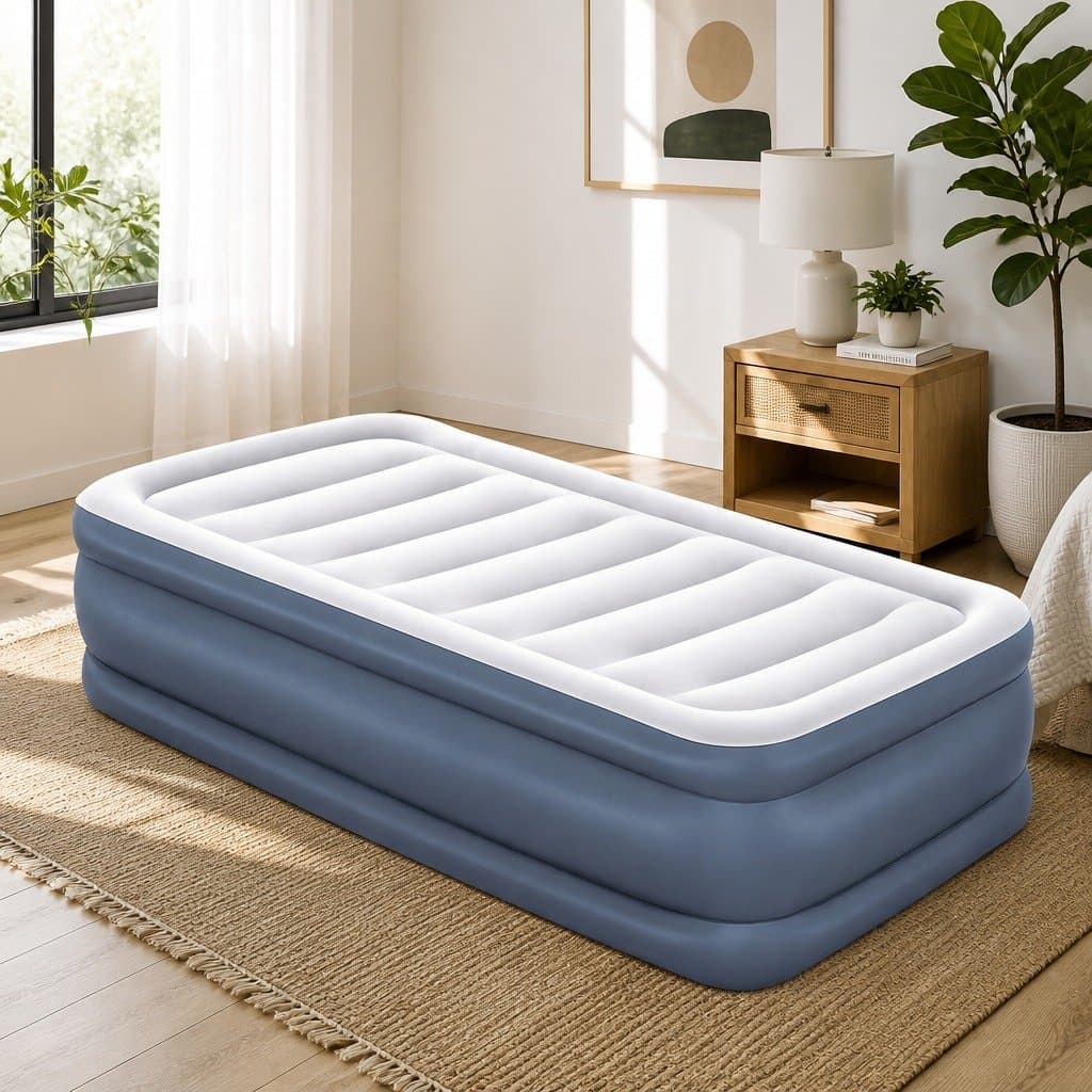 Single Air Bed Inflatable Mattress Camping Portable Built-in Pump Flocked
