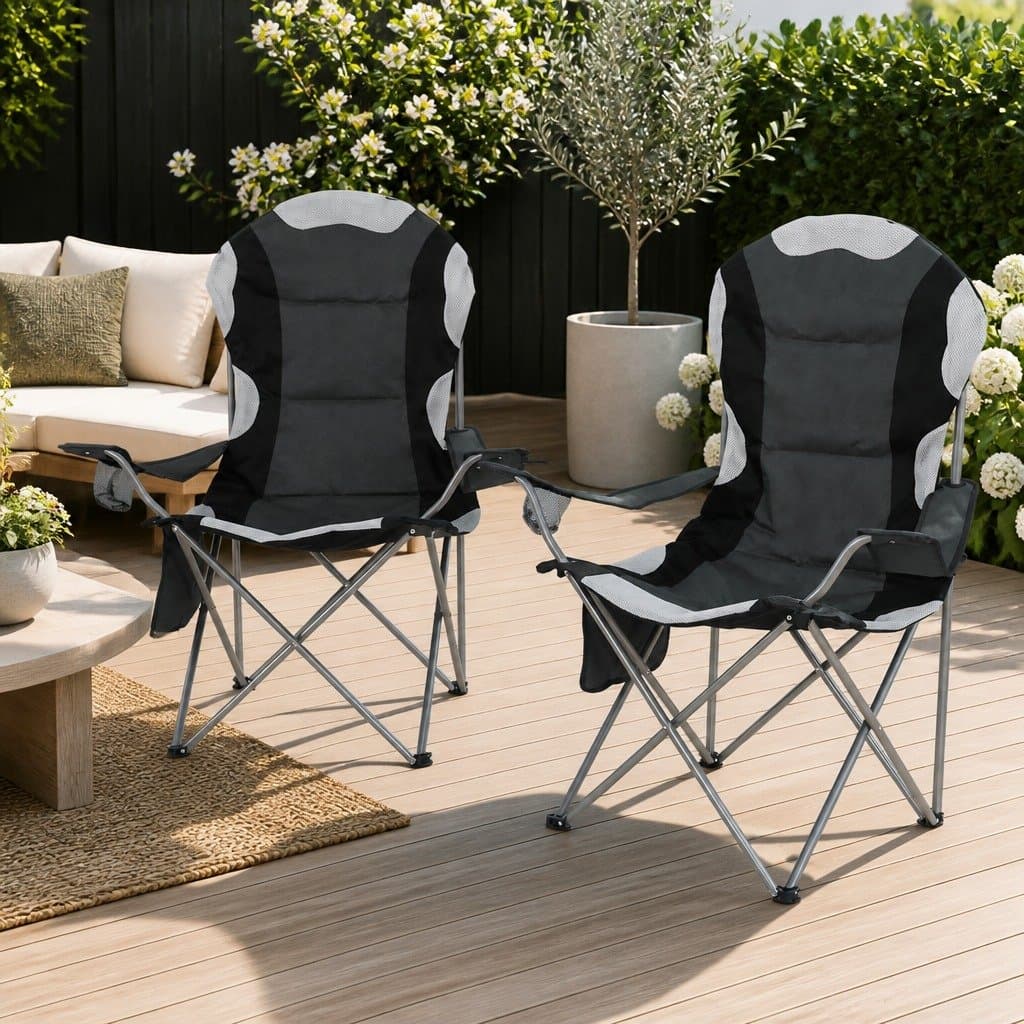 Portable Folding Camping Chair with High Comfort, Grey, 2 Pack