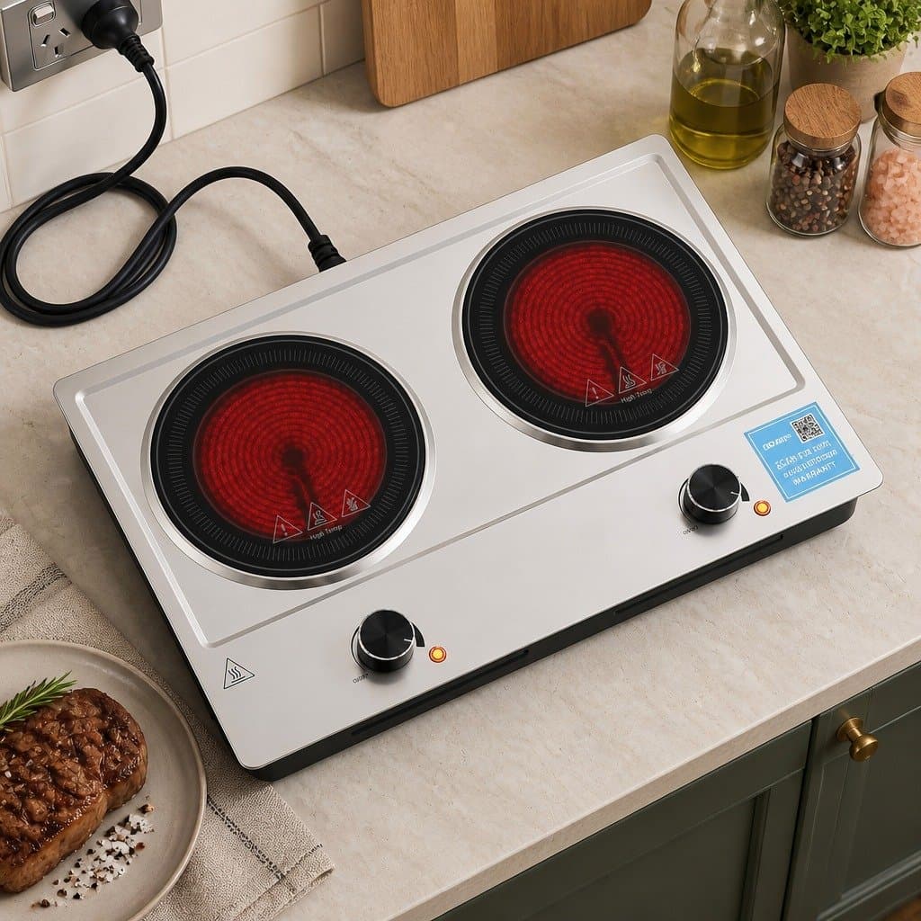 2 Hobs Electric Ceramic Cooktop 2400W Silver