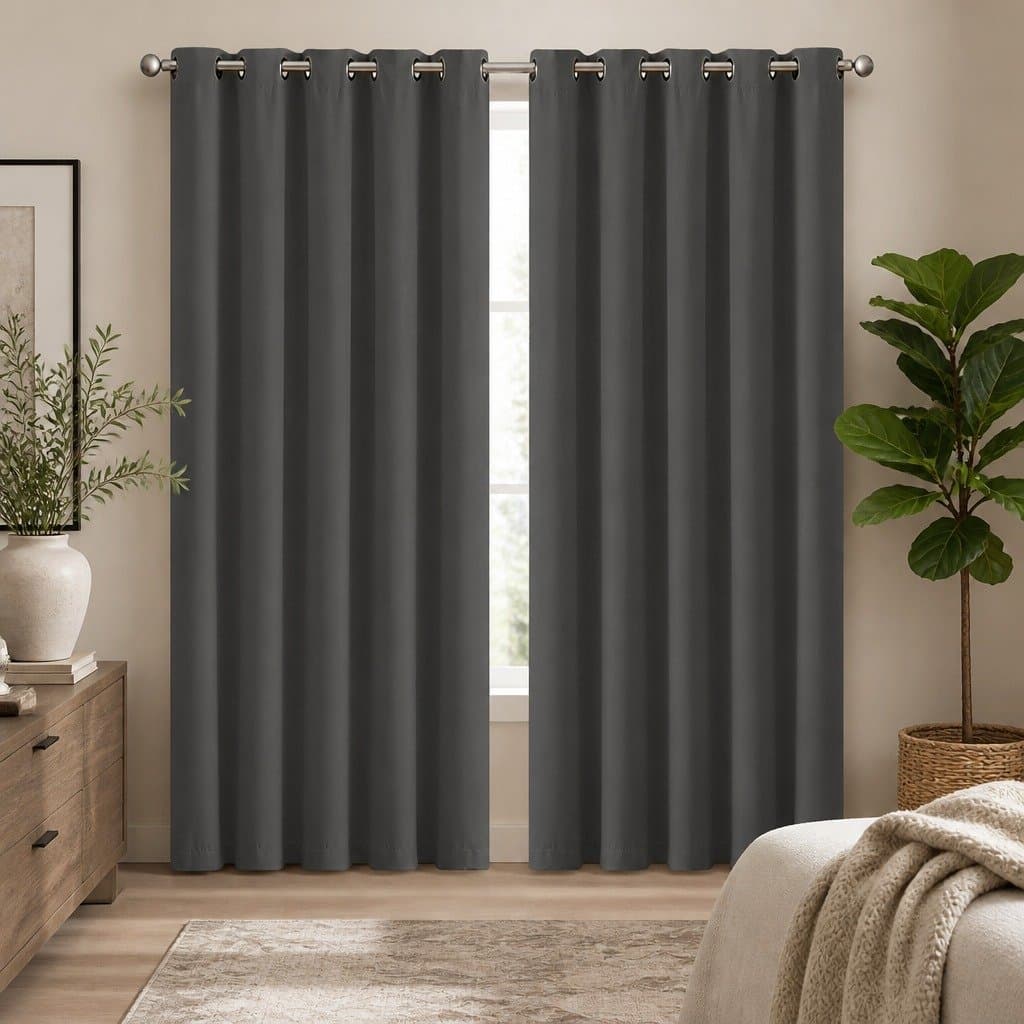2x Blockout Curtain Panels Eyelet 3 Layer Charcoal Room Darkening Noise
