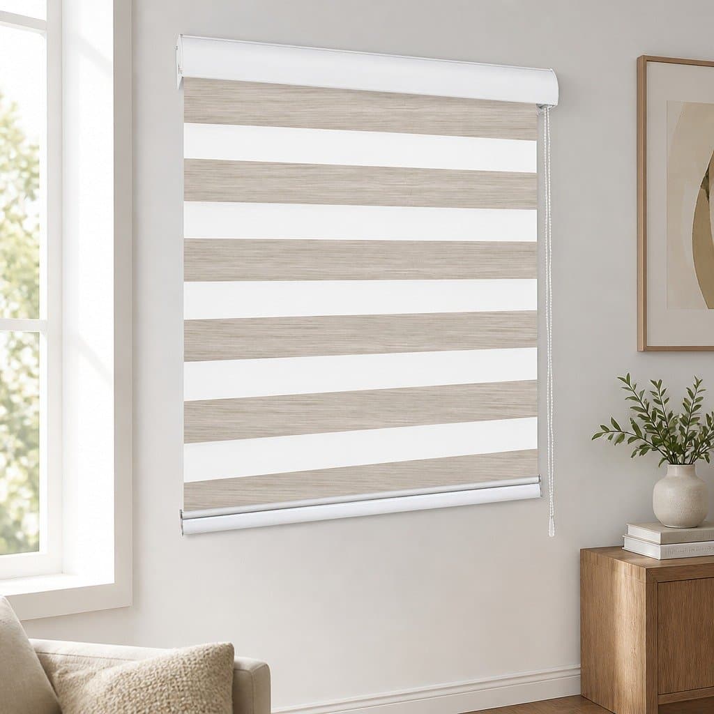 Beige Zebra Roller Blind 90x210cm with Smooth Operation