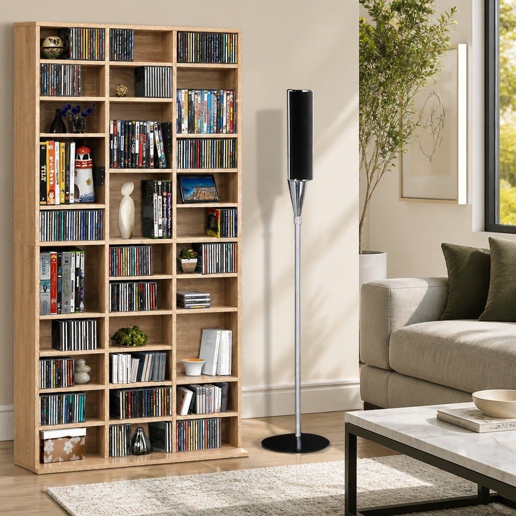 Adjustable Oak CD DVD Bookshelf Storage Rack