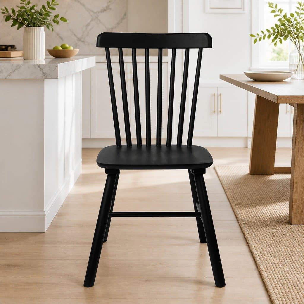 Dining Chairs Kitchen Seat Black Wooden Frame Set of 2