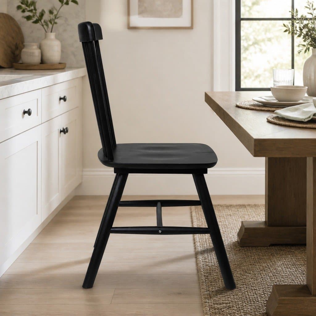 Dining Chairs Kitchen Seat Black Wooden Frame Set of 2