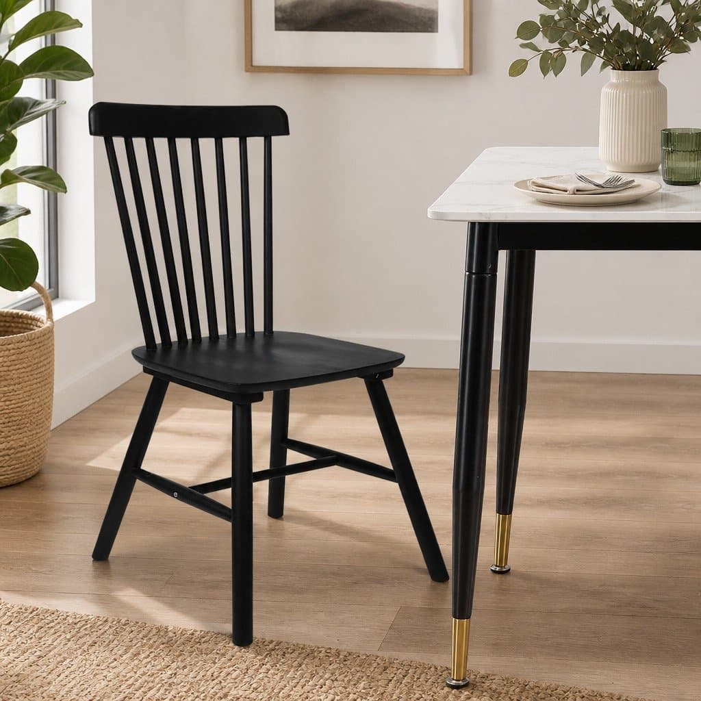 Dining Chairs Kitchen Seat Black Wooden Frame Set of 2