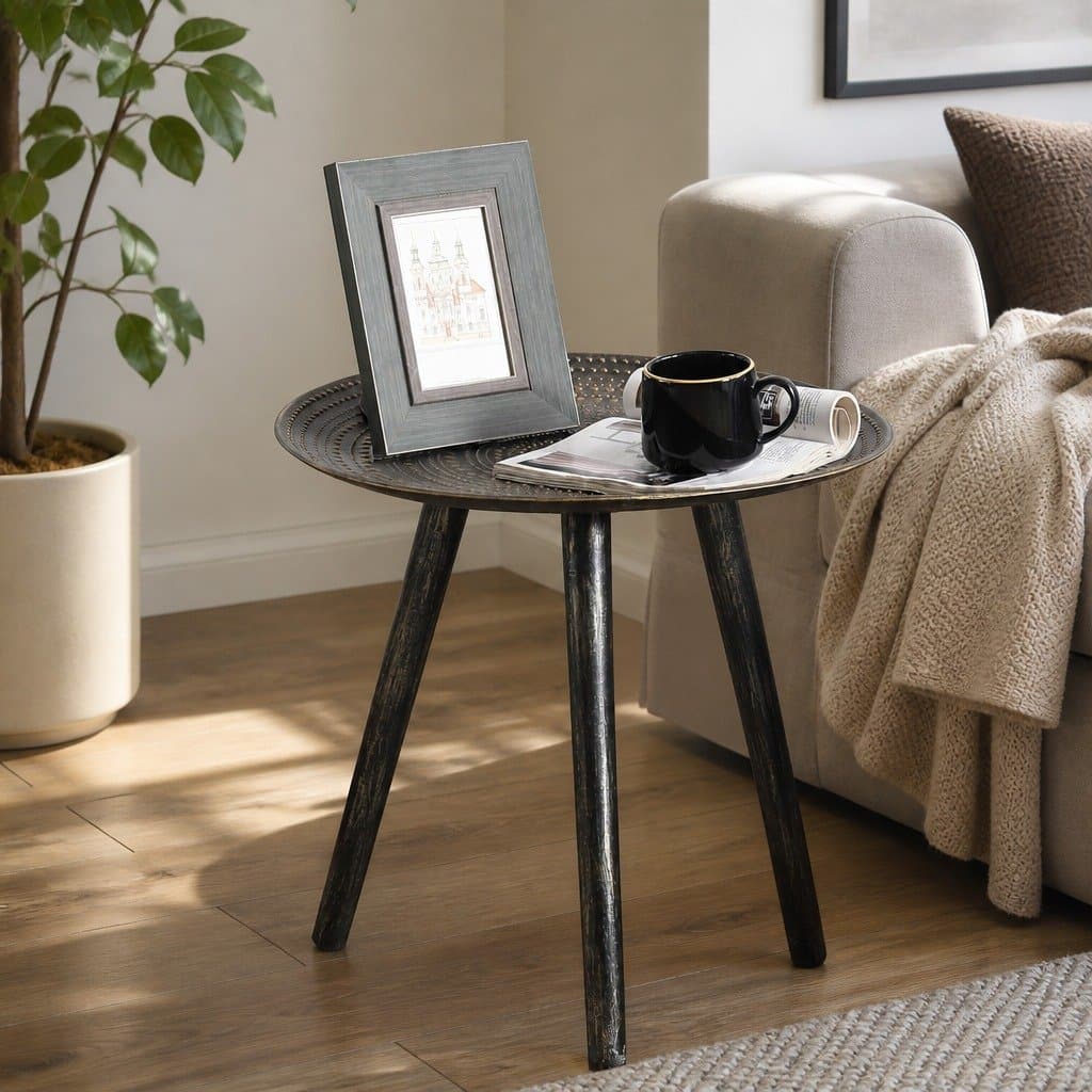 Side Table with Solid Wood Legs and Composite Top
