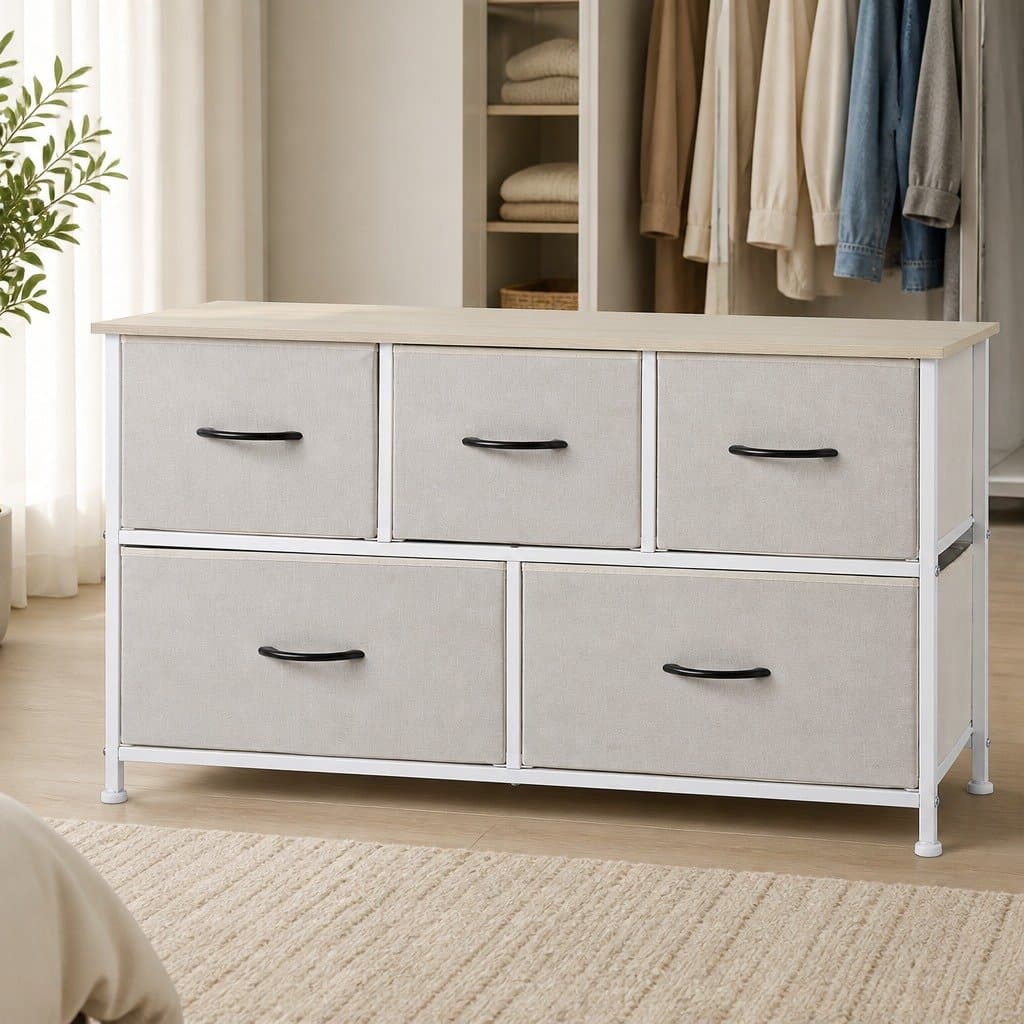 Beige Storage Cabinet Tower with Multiple Drawer Options