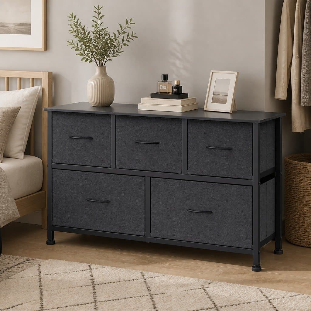 Dark Grey 5-Drawer Storage Cabinet for Home