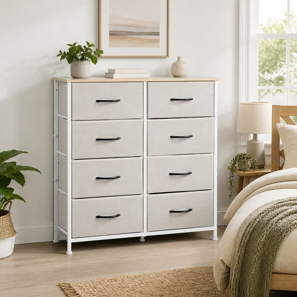 Beige 8-Drawer Storage Cabinet Tower for Organising