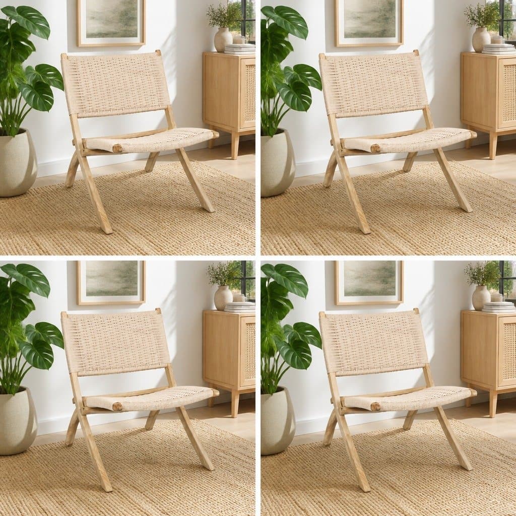 4x Foldable Recliner Set in Natural Wood for Relaxation