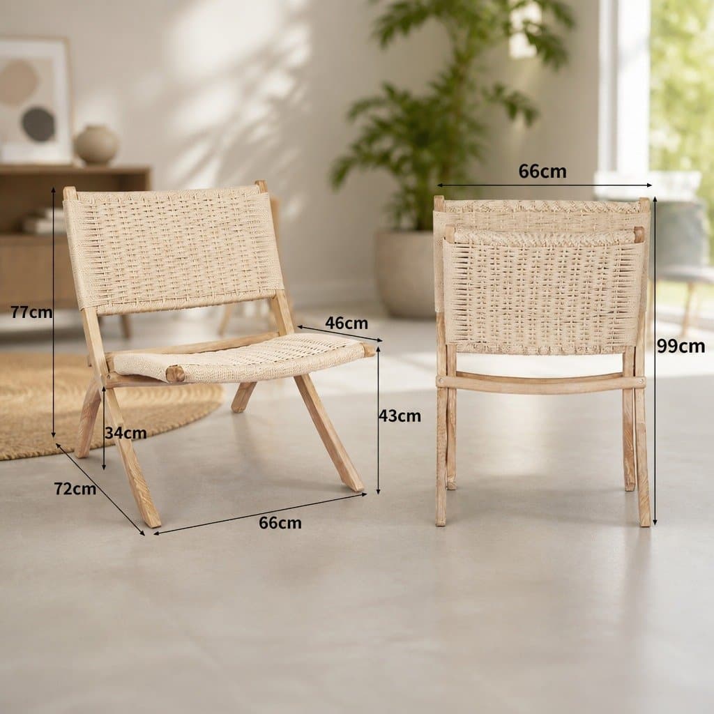 4x Foldable Recliner Set in Natural Wood for Relaxation