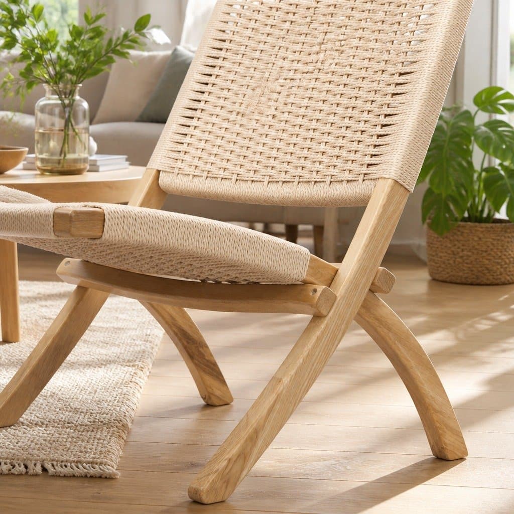 4x Foldable Recliner Set in Natural Wood for Relaxation