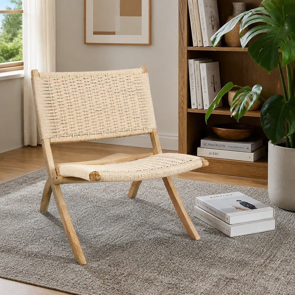 4x Foldable Recliner Set in Natural Wood for Relaxation