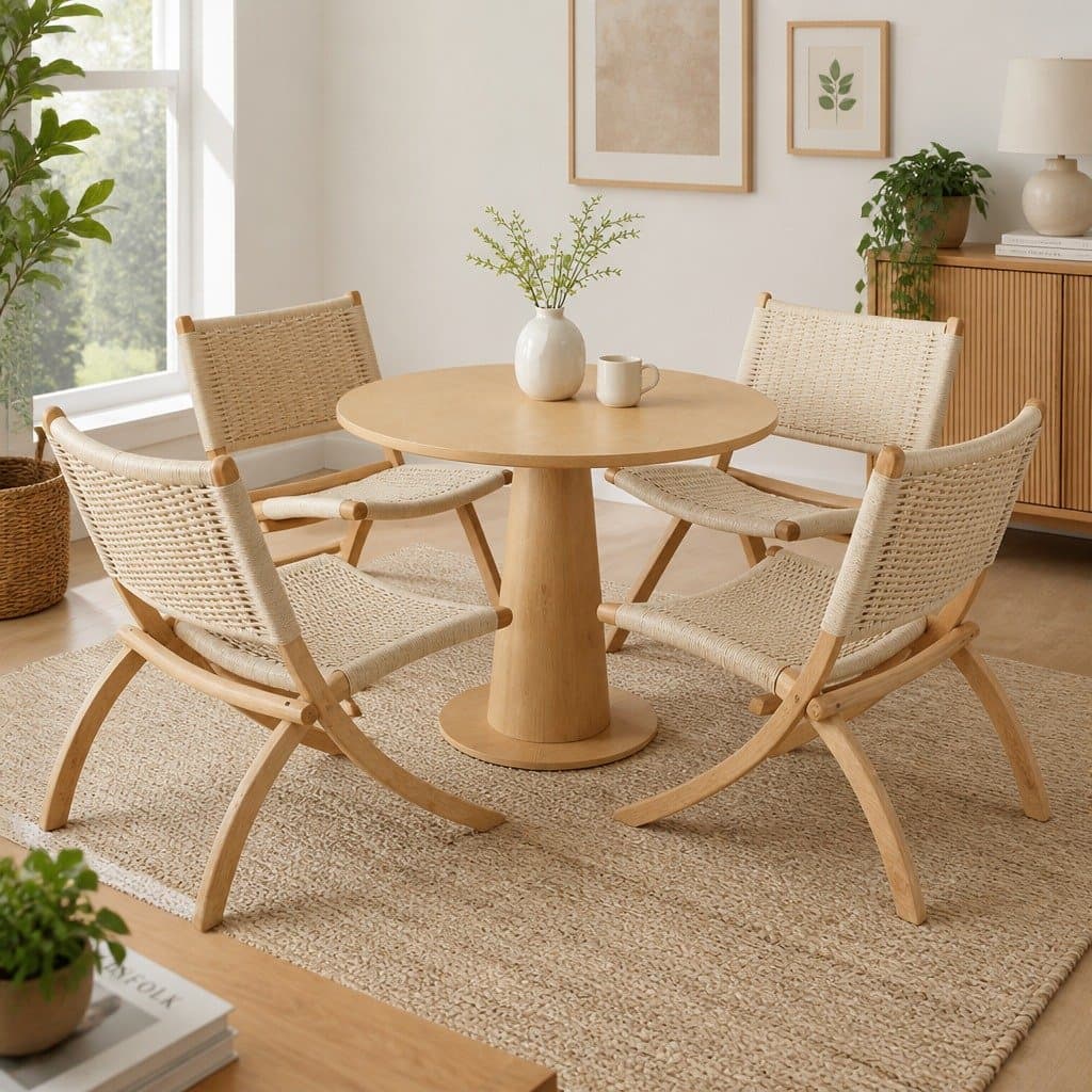 4x Foldable Recliner Set in Natural Wood for Relaxation
