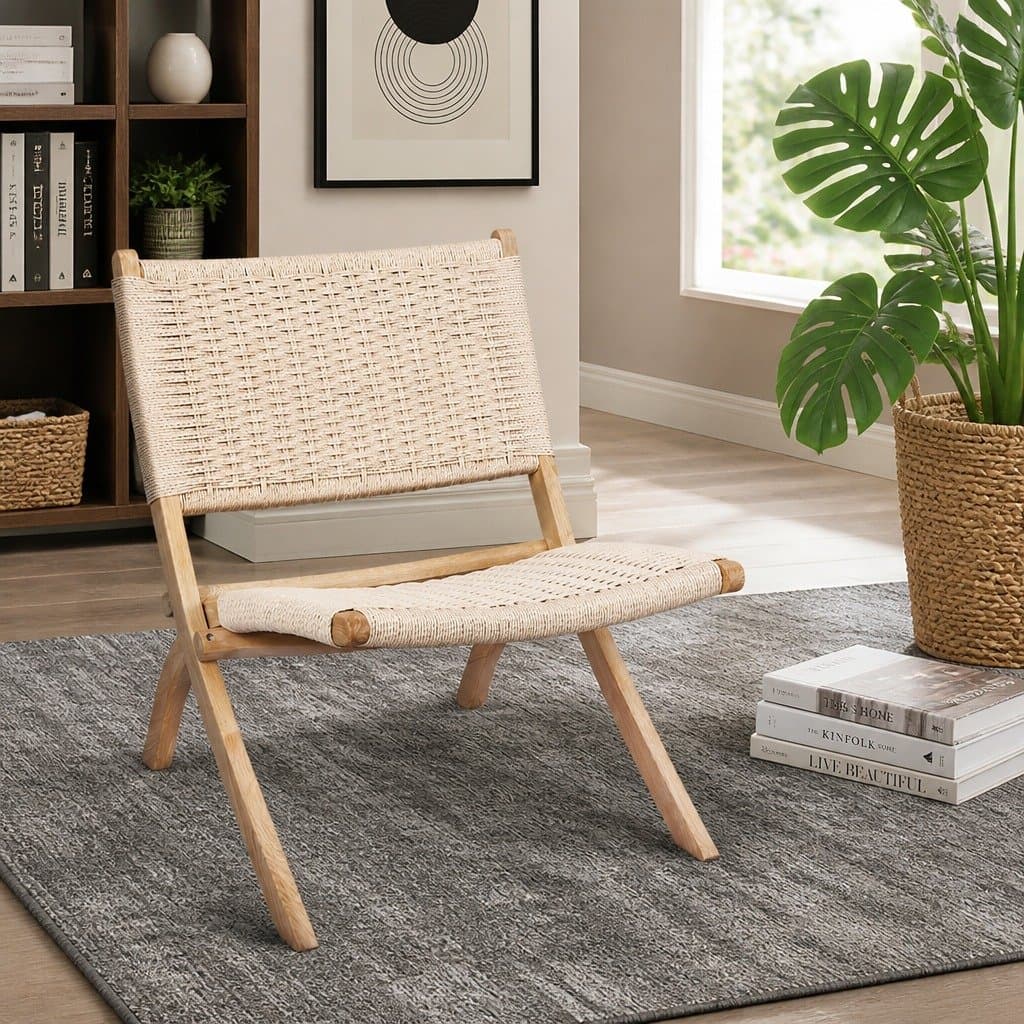 4x Foldable Recliner Set in Natural Wood for Relaxation