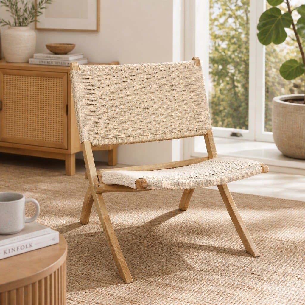 4x Foldable Recliner Set in Natural Wood for Relaxation