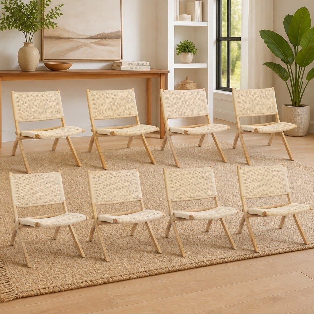 Set of 8 Wooden Folding Accent Chairs for Relaxation