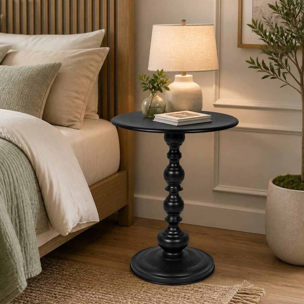 Vintage Black Metal Round Side Table for Indoor/Outdoor