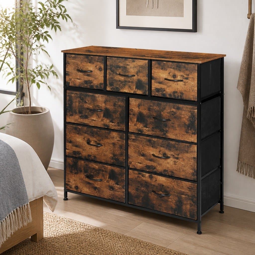 Brown Storage Tower Chest with Spacious Drawers