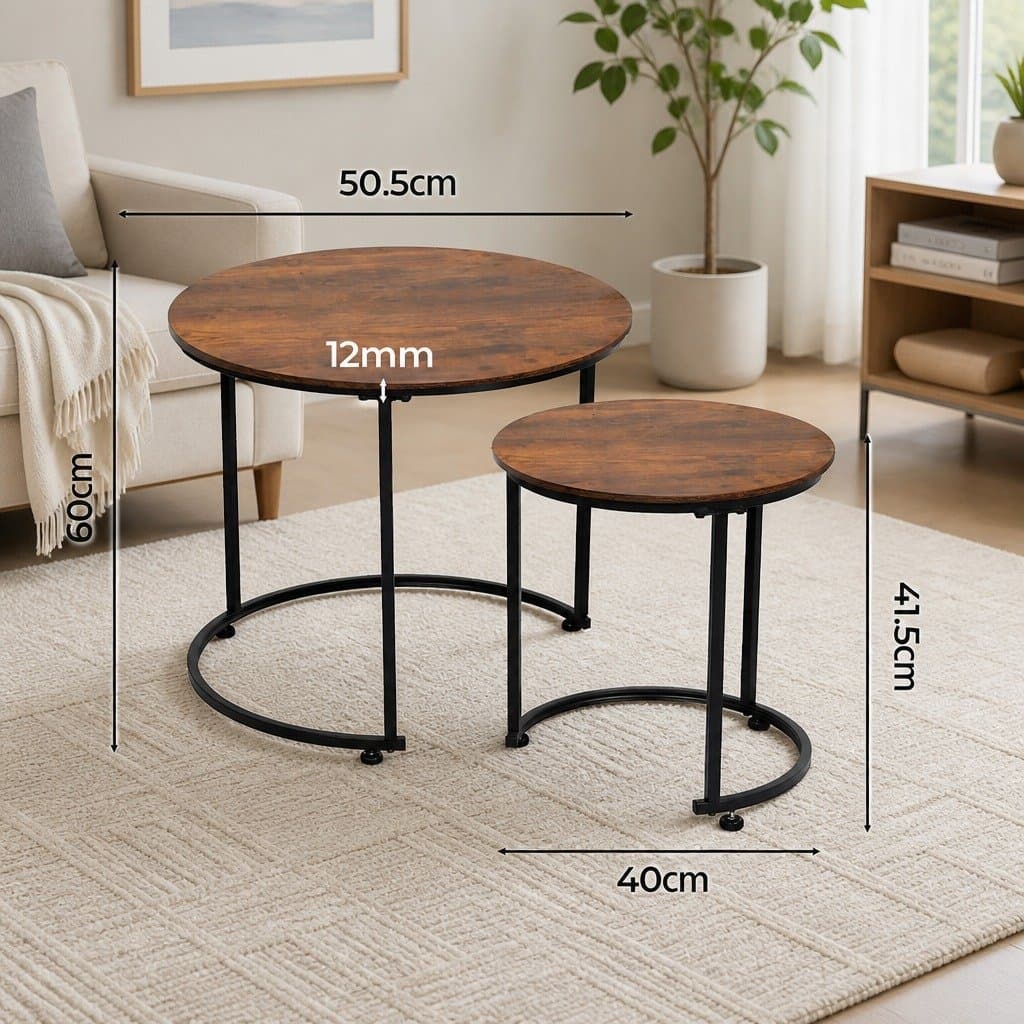 Round Nesting Coffee Table Set Wood Side Table Space Saving Modern Living Room